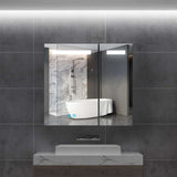 65x60cm LED Badezimmer Spiegelschrank mit Rasier-Steckdose 2 Tür Antibeschlag