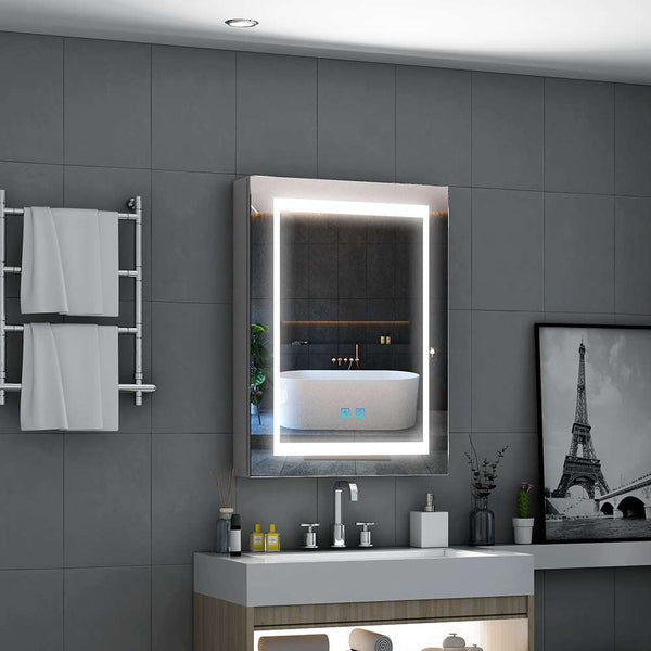 Quavikey® LED Badezimmer Spiegelschrank mit Rasierer-Steckdose Touch-Schalter Anti-beschlag 3-farbig 50x70cm