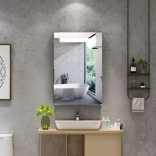 40x60cm LED Badezimmer Spiegelschrank mit Rasier-Steckdose Antibeschlag Touch-Schalter