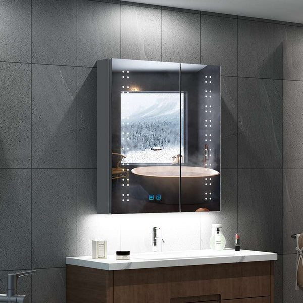LED Badezimmer Spiegelschrank mit Steckdose Antibeschlag Umgebungslicht 2-Tür 60x70cm