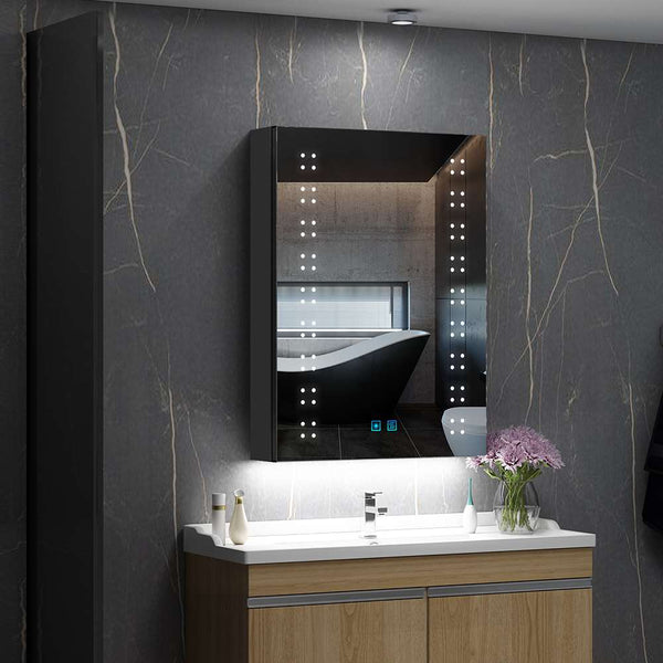 LED Schwarz Badezimmer Spiegelschrank mit Steckdose Antibeschlag Touch-Schalter 50x70cm