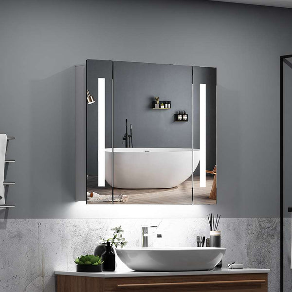 LED Badezimmer Spiegelschrank mit Rasier-Steckdose Antibeschlag Vertikales Beleuchtung 65x60cm