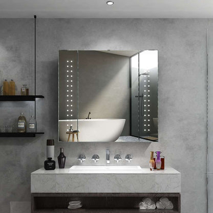 65x60cm LED Badezimmer Spiegelschrank mit Rasier-Steckdose Antibeschlag IR-Schalter