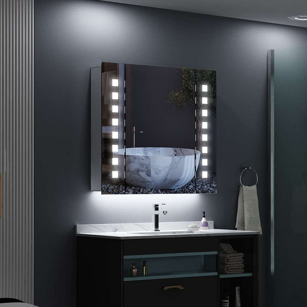 Quavikey Spiegelschrank Bad mit Beleuchtung Rasier Steckdose Antibeschlag IR-Sensor Schalter 65x60cm JC03P-1