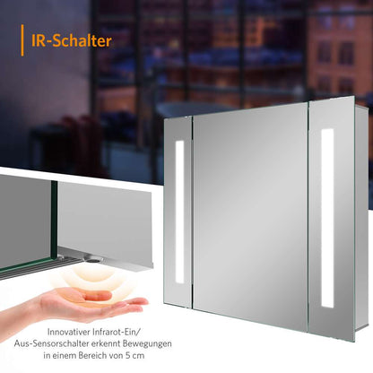 LED Badezimmer Spiegelschrank mit Rasier-Steckdose Antibeschlag Vertikales Beleuchtung 65x60cm