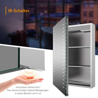 LED Badezimmer Spiegelschrank mit Rasier-Steckdose Antibeschlag IR-Schalter 50x70cm
