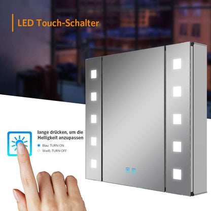 65x60cm LED Badezimmer Spiegelschrank mit Steckdose Antibeschlag Touch-Schalter