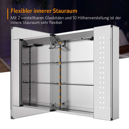 LED Badezimmer Spiegelschrank mit Rasier-Steckdose Antibeschlag Touch-Schalter 65x60cm