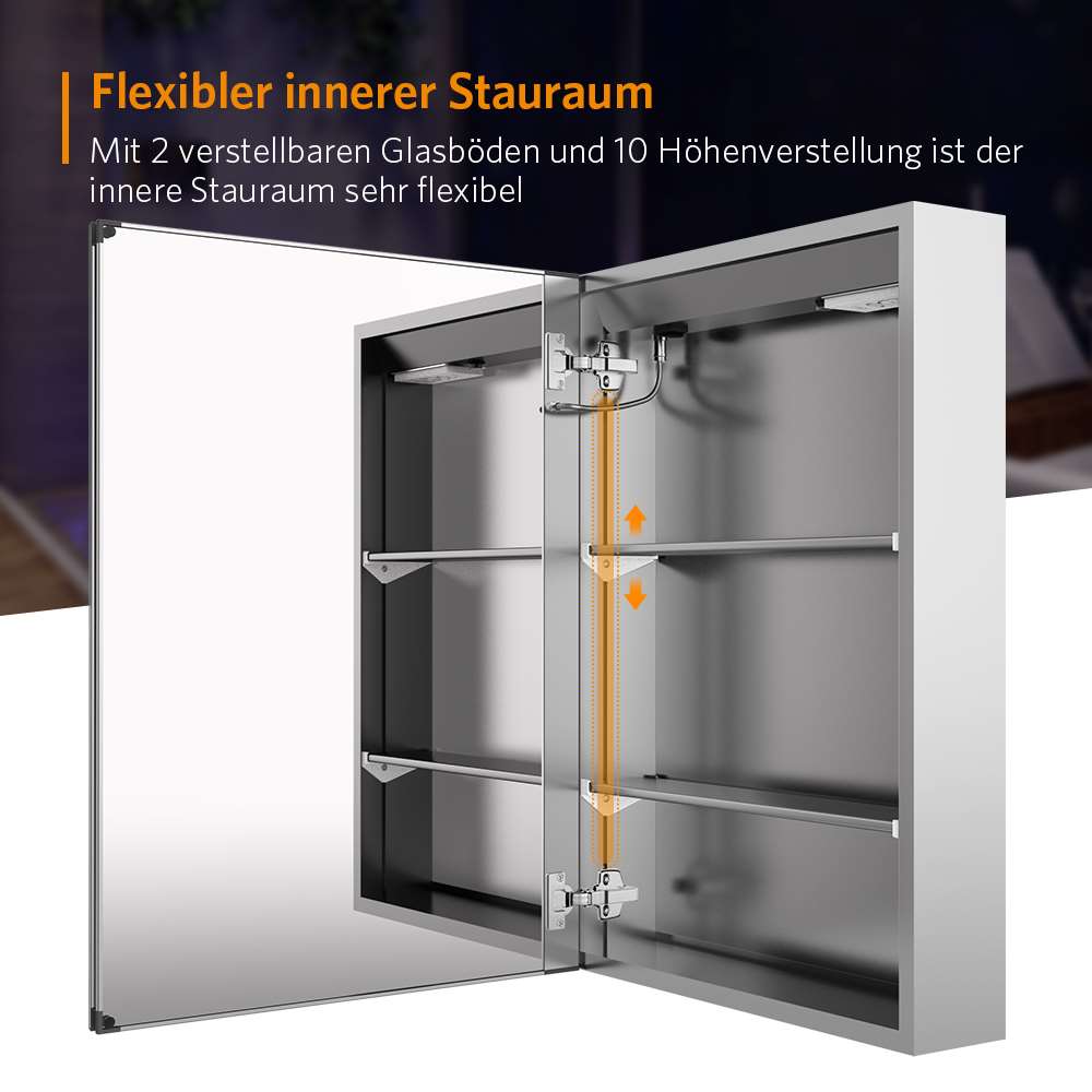 LED Badezimmer Spiegelschrank mit Rasier-Steckdose Antibeschlag IR-Schalter 50x70cm