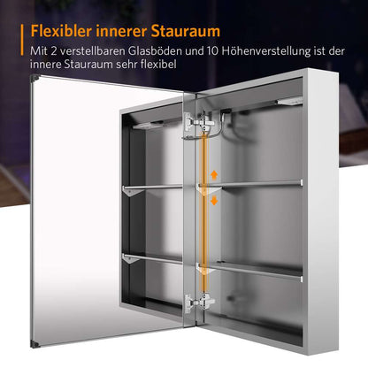 LED Badezimmer Spiegelschrank mit Rasier-Steckdose Antibeschlag IR-Schalter 50x70cm