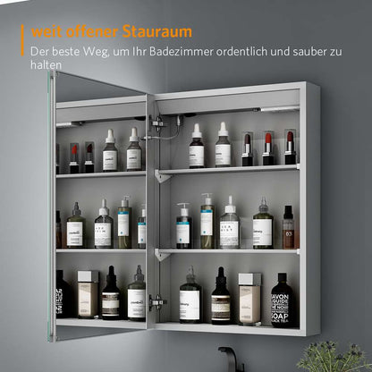 LED Badezimmer Spiegelschrank mit Rasier-Steckdose Antibeschlag IR-Schalter 50x70cm