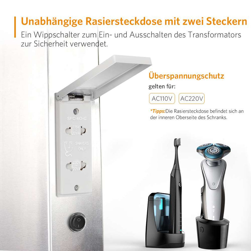 LED Badezimmer Spiegelschrank mit Rasier-Steckdose 2 Tür Vertikales Beleuchtung 63x65cm