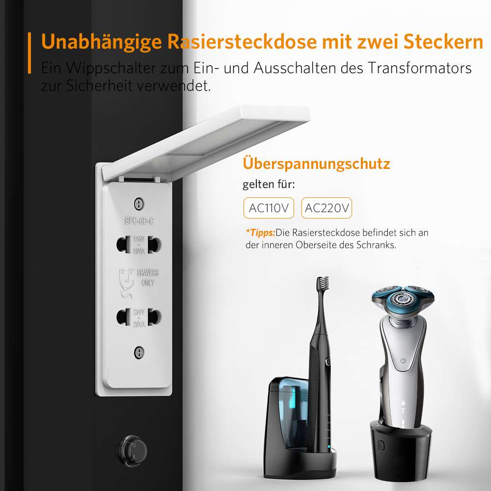 LED Schwarz Badezimmer Spiegelschrank mit Steckdose 3-Lichtfarbe Umgebungslicht 2-Tür 65x60cm