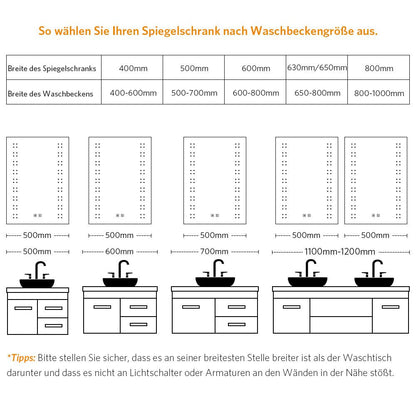 LED Schwarz Badezimmer Spiegelschrank mit Steckdose Antibeschlag Touch-Schalter 50x70cm