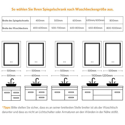 LED Badezimmer Spiegel mit Antibeschlag Rasiersteckdose 3 Lichtfarbe 50x70cm (Nein Spiegelschrank)