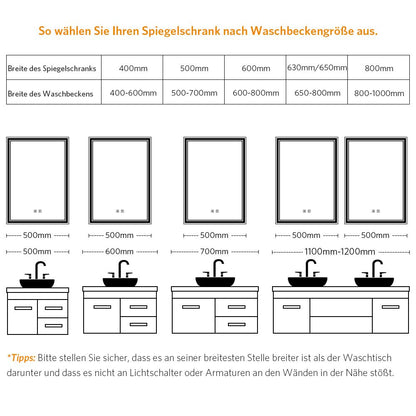 LED Badezimmer Spiegel mit 3 Lichtfarbe Antibeschlag 50x70cm (Nein Spiegelschrank)