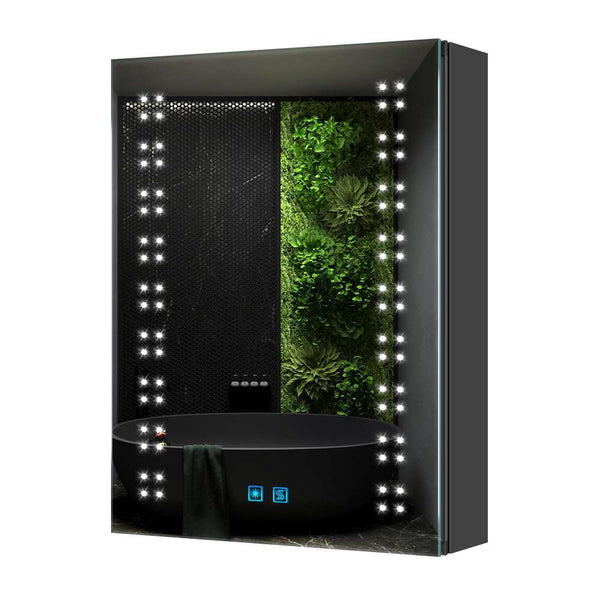 50x70cm LED Schwarz Badezimmer Spiegelschrank mit Steckdose Antibeschlag Touch-Schalter