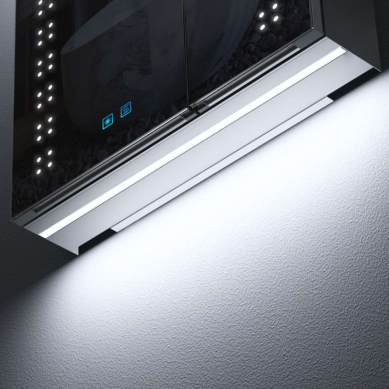 60x70cm LED Badezimmer Spiegelschrank mit Steckdose Antibeschlag Umgebungslicht 2-Tür