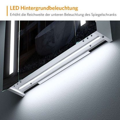 LED Badezimmer Spiegelschrank mit Rasier-Steckdose Antibeschlag Vertikales Beleuchtung 65x60cm