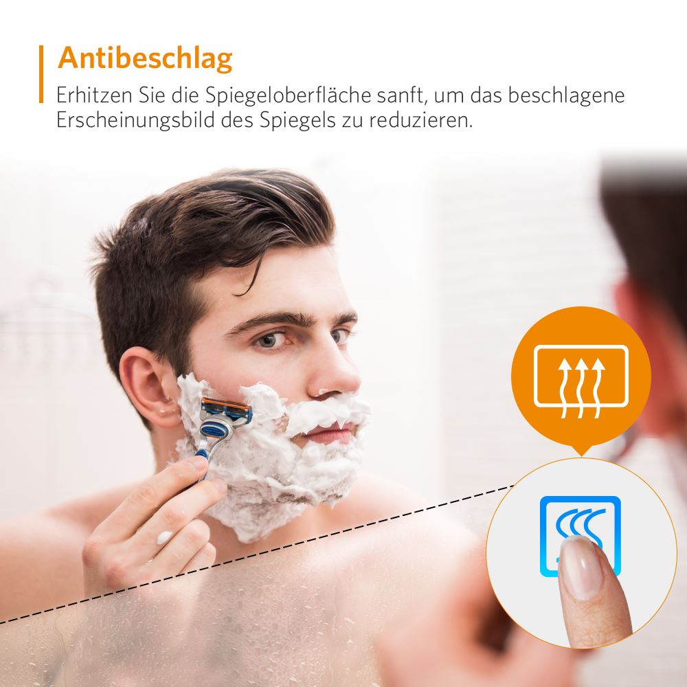 LED Schwarz Badezimmer Spiegelschrank mit Steckdose 3-Lichtfarbe Umgebungslicht 2-Tür 65x60cm