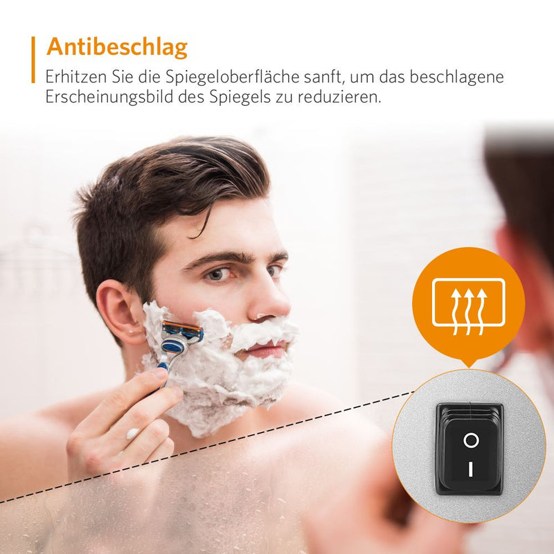 Quavikey® LED Badezimmer Spiegelschrank mit Rasier Steckdose Antibeschlag IR-Sensor Schalter 65x60cm