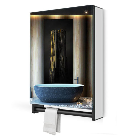 50x70cm Aluminium Badezimmer Spiegelschrank mit Handtuchhalter