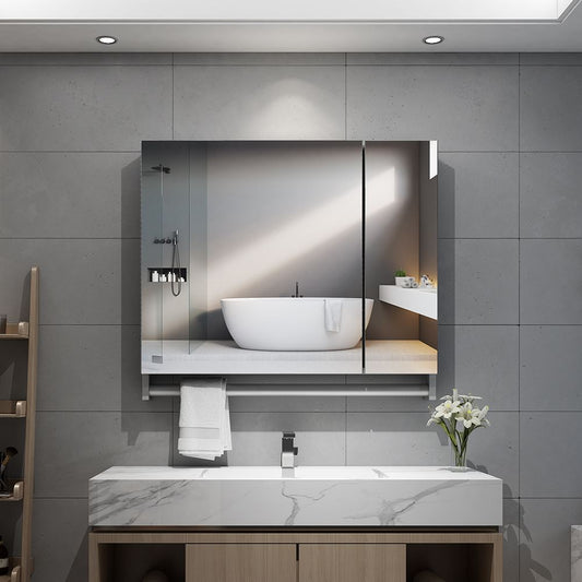 80x70cm Aluminium Badezimmer Spiegelschrank mit zwei Türen