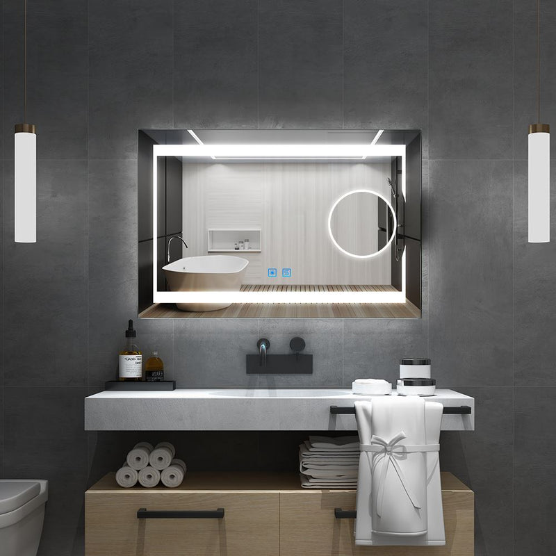 80x60cm LED Badezimmer Spiegel mit Touch-Schalter 3-Fach Lupe (Nein Spiegelschrank)