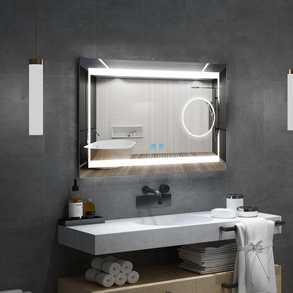 80x60cm LED Badezimmer Spiegel mit Touch-Schalter 3-Fach Lupe (Nein Spiegelschrank)