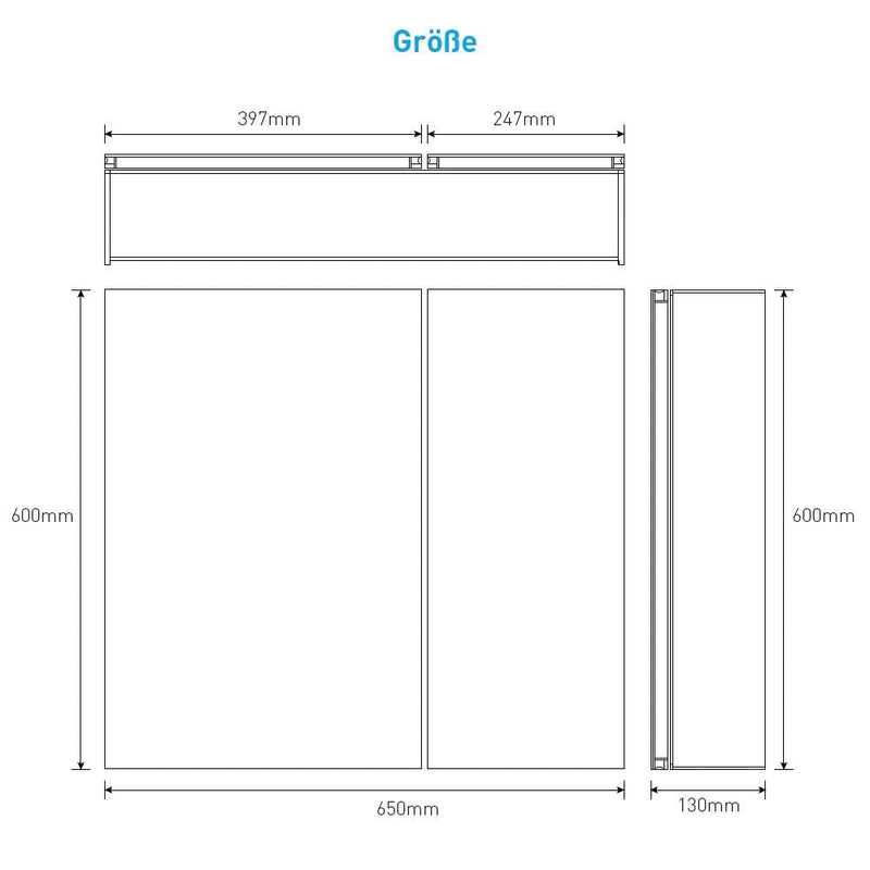 Aluminium Badezimmer Spiegelschrank mit Softclose Scharnier 2-Tür 50x65cm