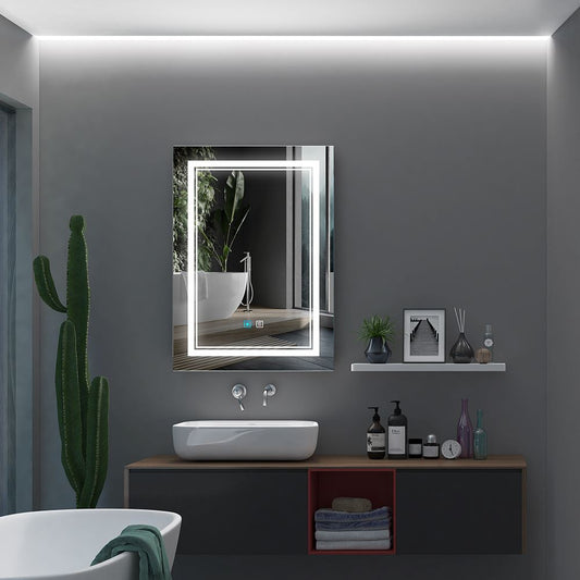 LED Badezimmer Spiegel mit Antibeschlag Rasiersteckdose 3 Lichtfarbe 50x70cm (Nein Spiegelschrank)