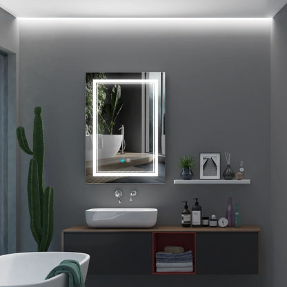 LED Badezimmer Spiegel mit Antibeschlag Rasiersteckdose 3 Lichtfarbe 50x70cm (Nein Spiegelschrank)