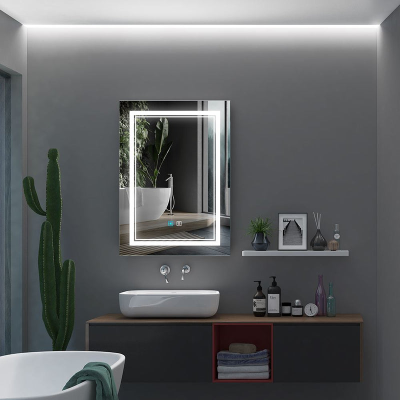 50x70cm LED Badezimmer Wandspiegel mit 3 Lichtfarbe 2700-6400K Beschlagfrei Rasiersteckdose Touch-Schalter (Nein Spiegelschrank)