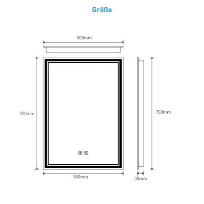 LED Badezimmer Spiegel mit 3 Lichtfarbe Antibeschlag 50x70cm (Nein Spiegelschrank)
