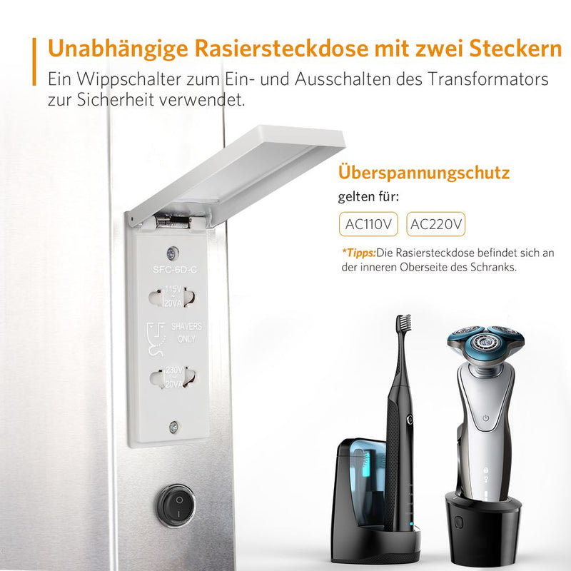 Quavikey Spiegelschrank Bad mit Beleuchtung Rasierer-Steckdose Touch-Schalter Anti-beschlag 3-farbig 2 Tür 63x65cm JC09P-1